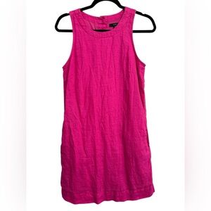 J. CREW Womens Button Back Shift Dress Beauchamps Linen Neon Flamingo Pink Sz XS